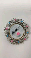 Vintage Gold Tone Mother Textured Leaf Wreath Brooch Pin Pink Blue Enamel Flower
