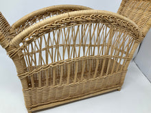 Load image into Gallery viewer, Vintage Wicker Magazine Holder. Boho Chic Wicker Magazine Basket. 70s decor. For bathroom, living room, bedroom. Rattan.
