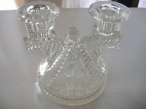 Art Deco Federal Glass Windmill Wigwam Candle Holder Depression Glass Cut Glass DOUBLE 1930s - Sloth Candle Co.