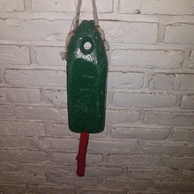 Load image into Gallery viewer, Old AUTHENTIC Wooden Maine Lobster Buoy. 22&quot; Christmas Red and Green Buoy. Not styrofoam. Make Do, Primitive. - Sloth Candle Co.
