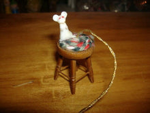 Load image into Gallery viewer, Country Mouse Christmas Ornament Mouse on Kitchen Stool Xmas Ornament White Mouse on Stool. Dollhouse Furniture Mini - Sloth Candle Co.
