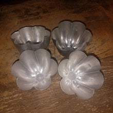 Load image into Gallery viewer, Lot Vintage Aluminum Molds. Flower Pattern. Metal Aspic, Pate, Candy, Soap, Craft Molds. For Xmas Vignettes Dioramas Ornament - Sloth Candle Co.
