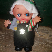 Load image into Gallery viewer, ADORABLE Vintage Japan CHRISTMAS ORNAMENT.  Boy doll holding train. 1950&#39;s Christmas Tree Decoration. Japan Felt Ornie. - Sloth Candle Co.
