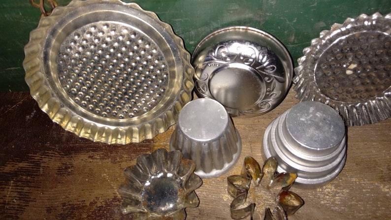 Lot 7 Aluminum, Tin, Steel Molds. Metal Tart, Tartlet, Aspic, Pate, Candy, Soap, Craft Mold. Repurpose Xmas Ornaments Assorted Vintage Molds - Sloth Candle Co.