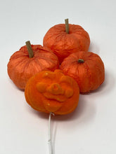 Load image into Gallery viewer, Lot of Vintage Crepe Paper Pumpkins and Flocked Jack o Lantern floral pick. - Sloth Candle Co.
