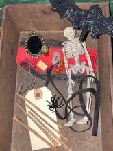 Load image into Gallery viewer, Halloween Diorama Kit. Inspiration lot of Halloweeny things. Small, salvaged wooden drawer, skeleton, rusty nails, cabochon, Make it. Diy. - Sloth Candle Co.
