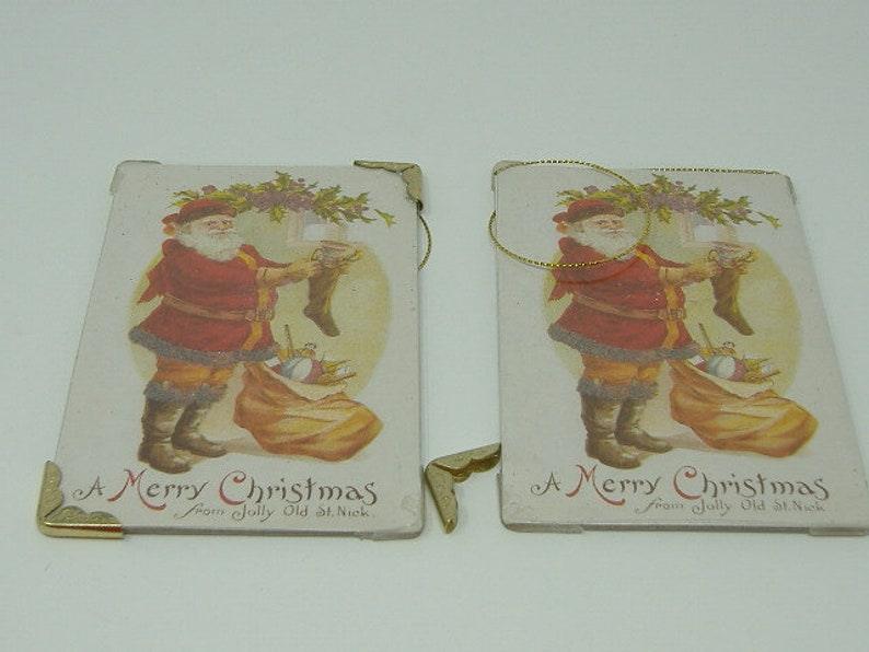 As-Is Repair Lot of 2 Victorian Santa Framed Post Card Hanging Christmas Ornament. St Nick POSTCARD Photo Corners. - Sloth Candle Co.