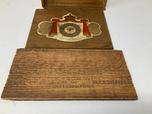 Load image into Gallery viewer, Lot of Salvaged Antique Parts of Wooden Boxes: Codfish Box, Cigar Box Lid with Label, Cheese Crate panel. - Sloth Candle Co.
