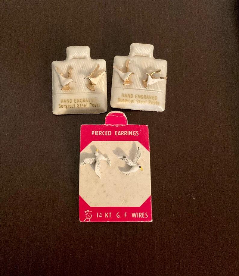 Old Store Stock. Tiny Seagull Earrings. Enamel Seagull Studs. Enamel Dolphins. Tiny earrings for younger children.