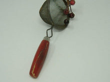 Load image into Gallery viewer, OOAK Christmas Decoration Made From Vintage Wooden Red Handle Utensil. Ornament made from upcycled red handled strainer.
