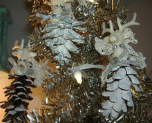 Load image into Gallery viewer, OOAK Shabby White Deer Pinecone Fairy Christmas Ornament. White Pine Cone Ornament.
