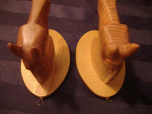 Load image into Gallery viewer, Pair Vintage Handmade Carved Mounted Wooden Horse Heads. Hooks. Signed and Dated. 3&quot; x 3&quot; Whittled by someone&#39;s Grampy!
