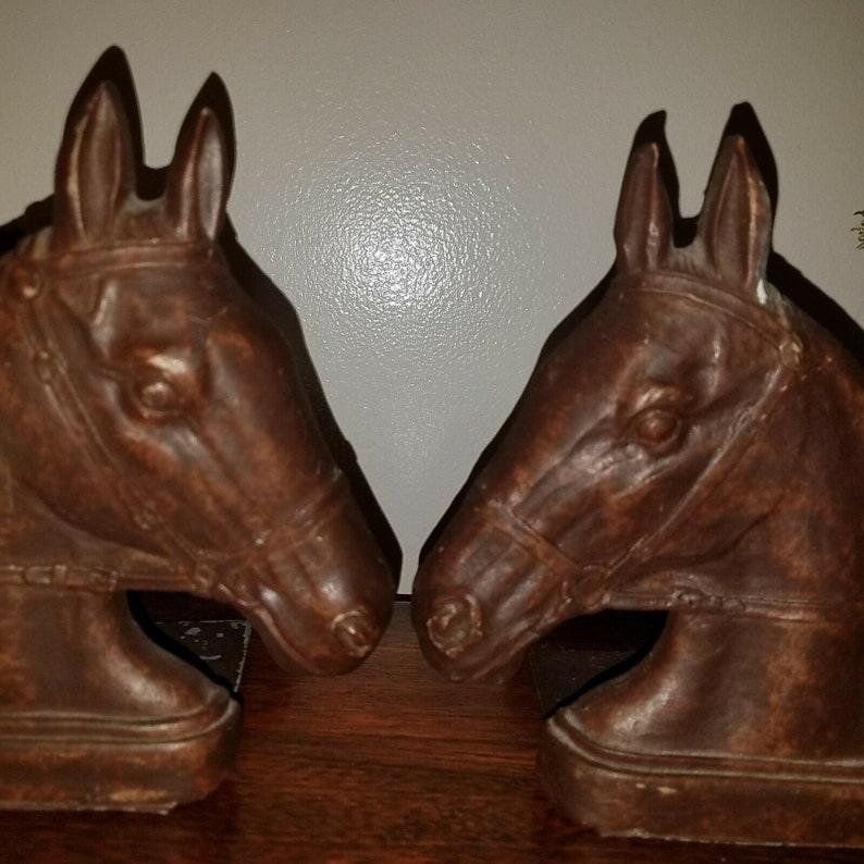Pair Vintage Horse Head Bookends. Equestrian Decor. UNKNOWN MATERIAL. 6 7/8