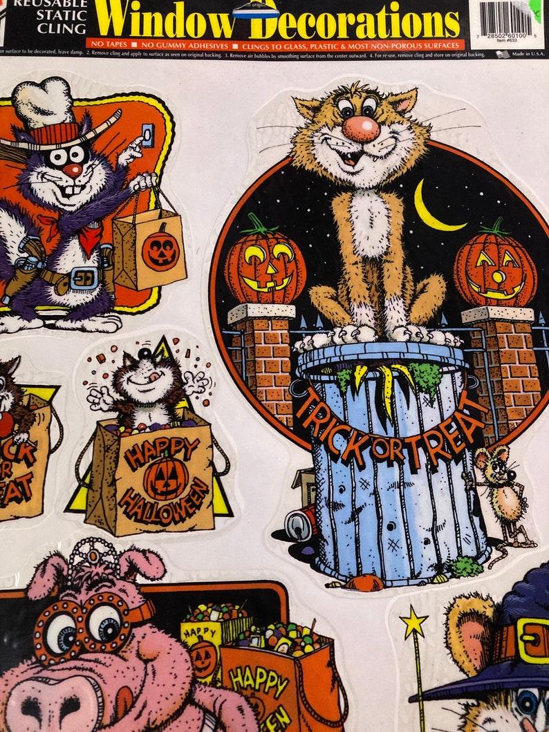 Vintage 1990's Halloween Color Clings. AWESOME QUIRKY ANIMALS! Not too scary Clings for Halloween. Legit 90's Graphics.