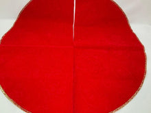 Load image into Gallery viewer, Vintage Flocked Christmas Tree Skirt for Mini Trees. Table Top Tree Skirt. Embossed and Flocked Red Tree Skirt. 22&quot; Diameter.
