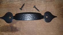 Load image into Gallery viewer, Vintage Gothic Black Hammered Strap Handles. Cabinet, cupboards, etc. Screws included.
