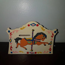 Load image into Gallery viewer, Vintage Handpainted Wooden Carousel Horse Bank. Nanco Money Box. Folk Art Vintage Bank.
