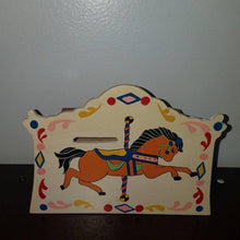 Load image into Gallery viewer, Vintage Handpainted Wooden Carousel Horse Bank. Nanco Money Box. Folk Art Vintage Bank.

