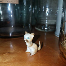 Load image into Gallery viewer, Vintage Itty Bitty Siamese Kitten figurine. Miniature Siamese Cat Mini Dollhouse Diorama Knickknack Shelf. Bisque?
