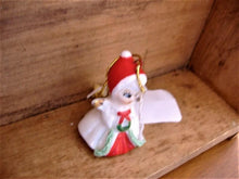 Load image into Gallery viewer, Vintage Japan Xmas Angel Porcelain Figure Spaghetti Trim Tiny Ornament ADORABLE 2&quot;
