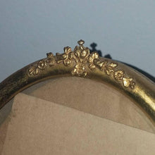 Load image into Gallery viewer, Vintage Ornate Gold Tone Etched Frame. stamped metal accent. Antique Oval Picture Frame.
