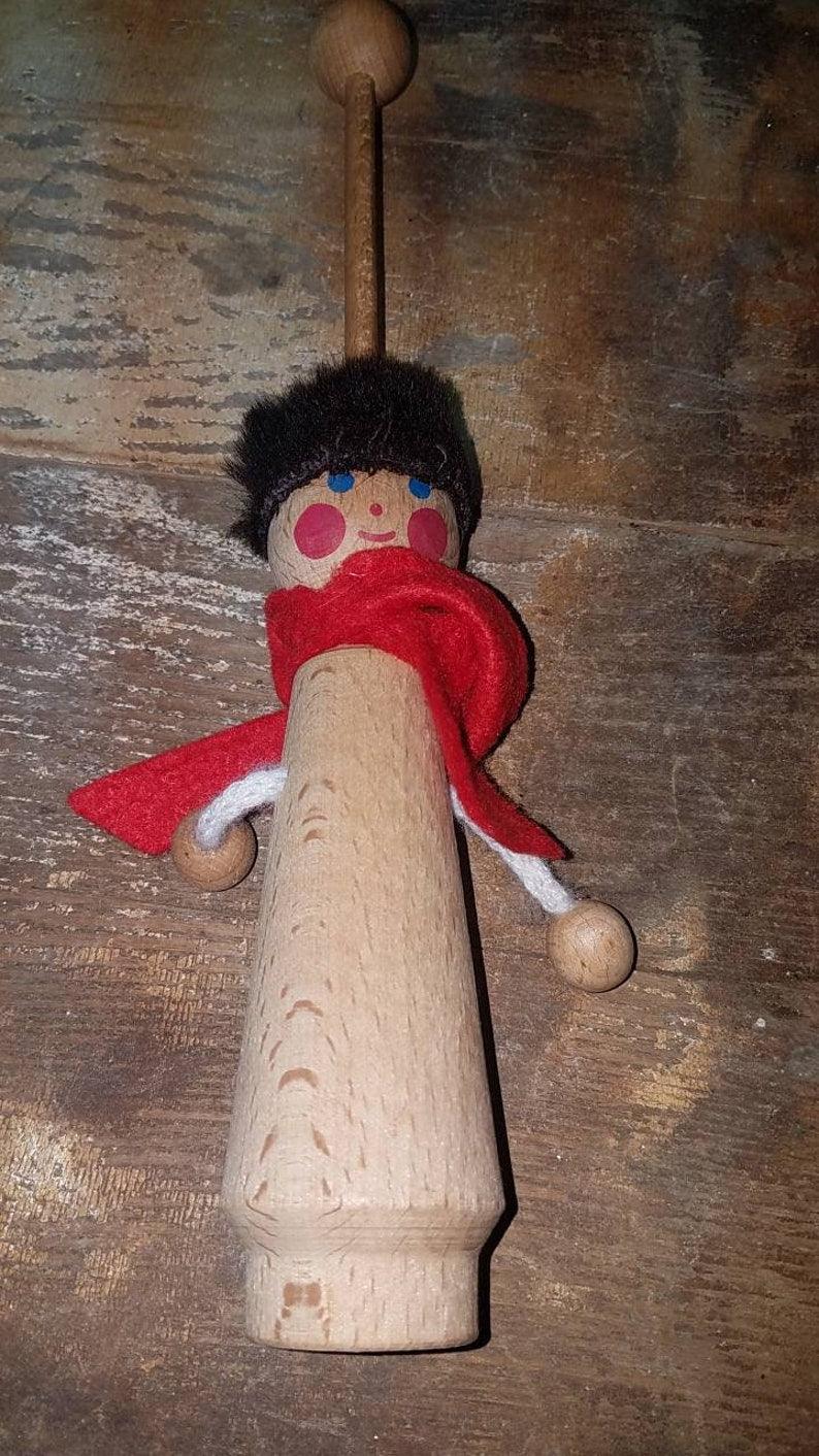 Vintage Pre-Owned Wooden Make Do Handmade Primitive Wooden Toy Soldier Rattle. Primitive Xmas Stocking Stuffer.