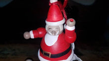 Load image into Gallery viewer, Vintage Pre-Owned Wooden Ornaments Wood Toys. Teddy Bear Mrs. Claus, Santa, push button base. Pull Toy Puppet Ornament.

