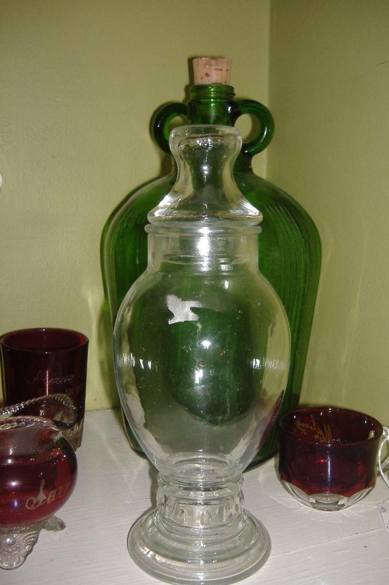 Vtg Glass Candy Jar Apothecary Footed Pedestal Display Counter Jar 9.75