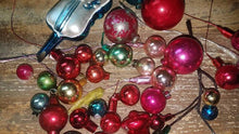 Load image into Gallery viewer, Vtg MINI Feather Tree Glass Ball Ornaments Blown Glass. Bright Colors. Variety. All Tiny. Xmas Multi Colored Glass Balls As Is. CRAFT LOT
