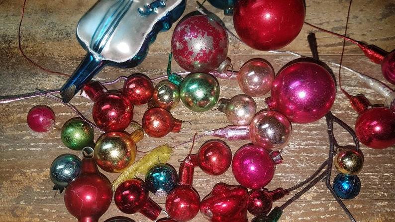 Vtg MINI Feather Tree Glass Ball Ornaments Blown Glass. Bright Colors. Variety. All Tiny. Xmas Multi Colored Glass Balls As Is. CRAFT LOT