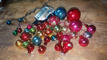 Load image into Gallery viewer, Vtg MINI Feather Tree Glass Ball Ornaments Blown Glass. Bright Colors. Variety. All Tiny. Xmas Multi Colored Glass Balls As Is. CRAFT LOT
